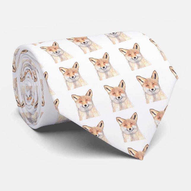 Fox Animal Nature Watercolor Wildlife pattern  Tie (Rolled)