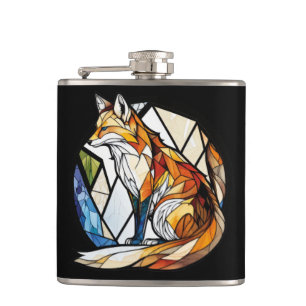 Fox Animal Portrait Stained Glass Wildlife Outdoor Hip Flask