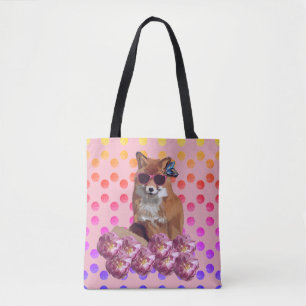 Fox Art and dots and dots Tote Bag