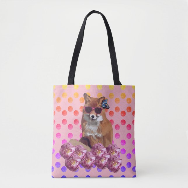 Fox Art and dots and dots Tote Bag (Front)