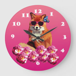Fox Art, Pink  Wall Clock