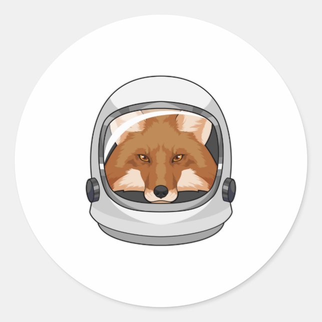 Fox as Astronaut with Helmet Classic Round Sticker (Front)