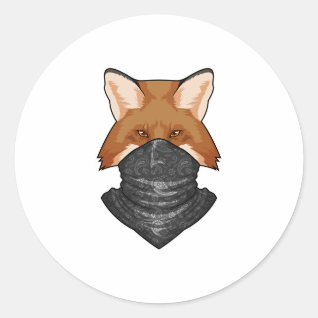 Fox as Bandit with Kerchief Classic Round Sticker (Front)