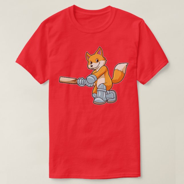 Fox as Batsman with Cricket bat 1 T-Shirt (Design Front)