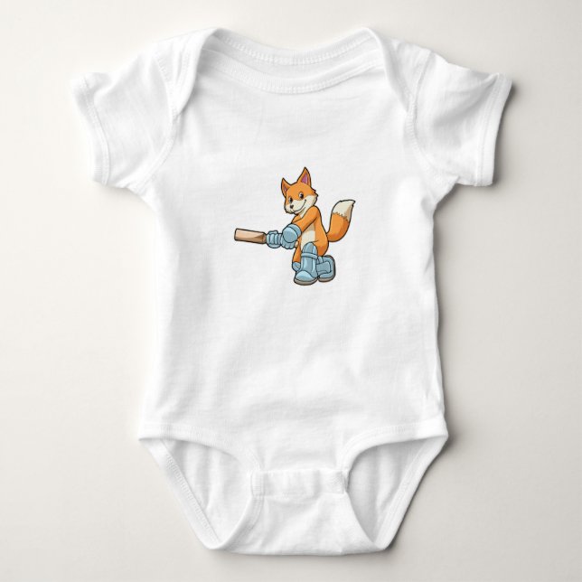 Fox as Batsman with Cricket bat Baby Bodysuit (Front)