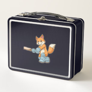 Fox as Batsman with Cricket bat Metal Lunch Box