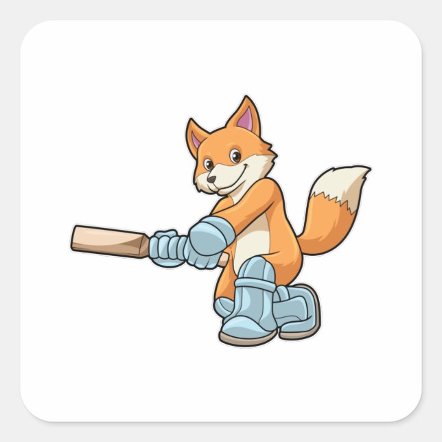 Fox as Batsman with Cricket bat Square Sticker (Front)