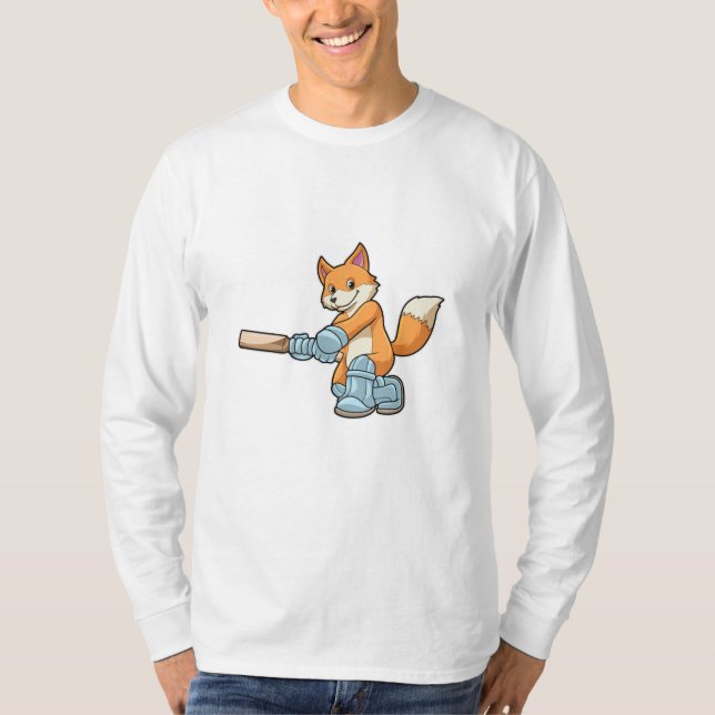 Fox as Batsman with Cricket bat T-Shirt (Front)