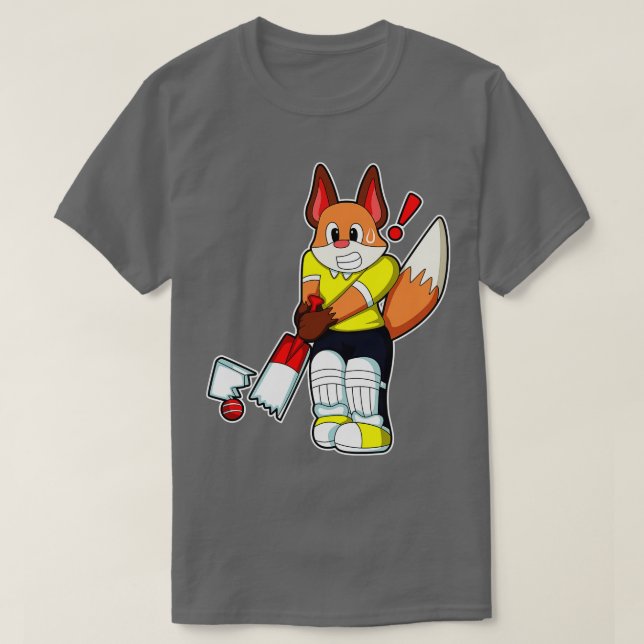Fox as Batsman with Cricket bat T-Shirt (Design Front)