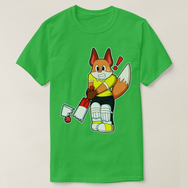 Fox as Batsman with Cricket bat T-Shirt (Design Front)