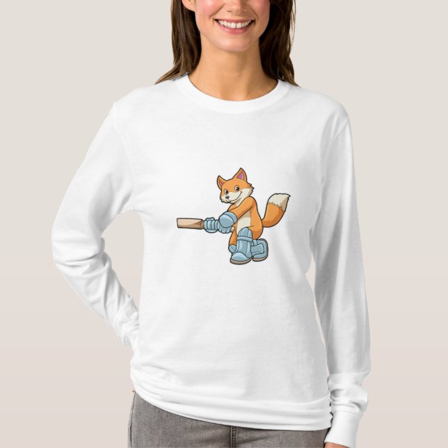 Fox as Batsman with Cricket bat T-Shirt (Front)