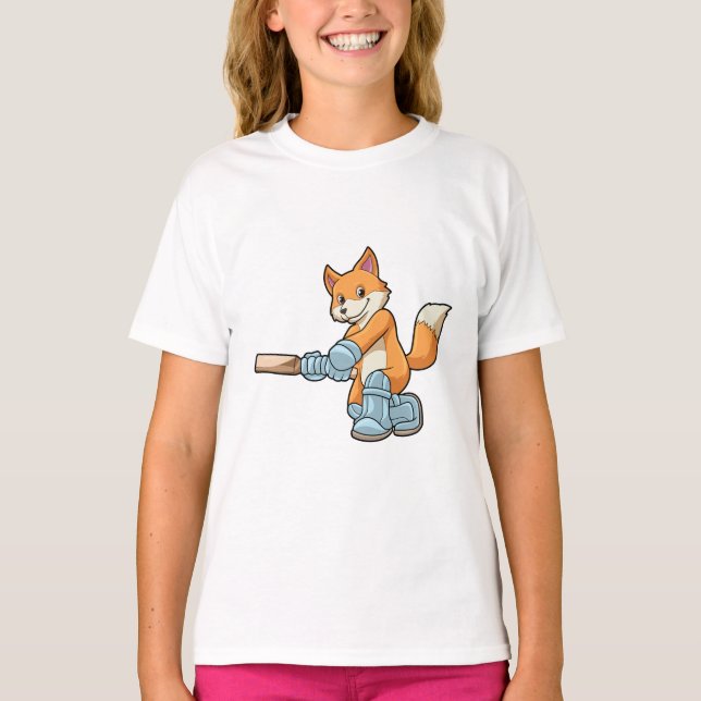Fox as Batsman with Cricket bat T-Shirt (Front)