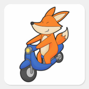 Fox as Biker with Scooter Square Sticker