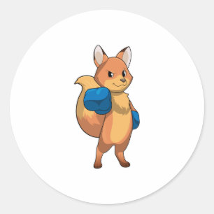Fox as Boxer with Boxing gloves Classic Round Sticker