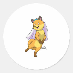 Fox as Bride with Veil Classic Round Sticker