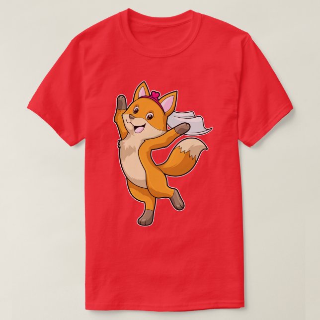 Fox as Bride with Veil Heart T-Shirt (Design Front)
