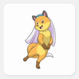Fox as Bride with Veil Square Sticker