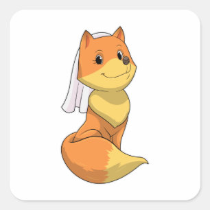 Fox as Bride with Veil Square Sticker