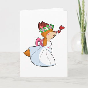 Fox as Bride with with Wedding dress & Flower wrea Card