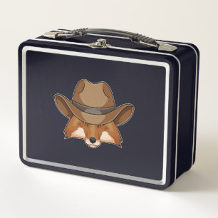 Fox as Cowboy with Hat Metal Lunch Box