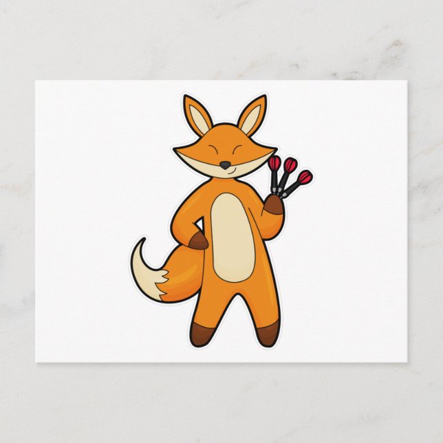Fox as Dart player with Darts Postcard (Front)