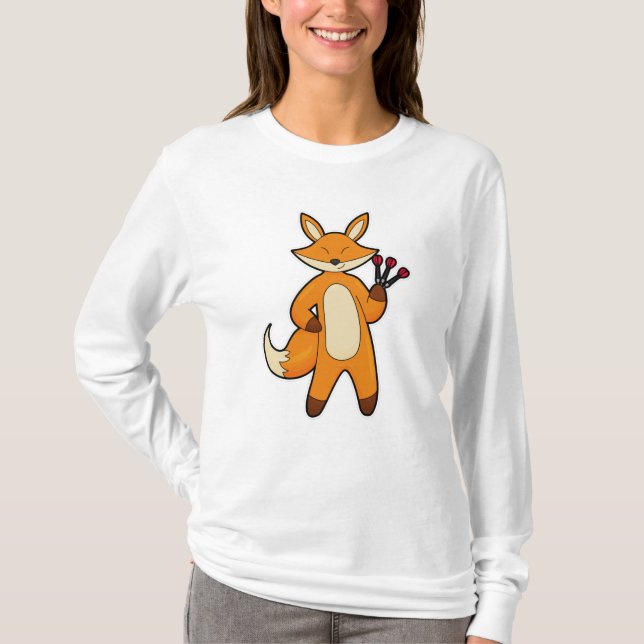Fox as Dart player with Darts T-Shirt (Front)