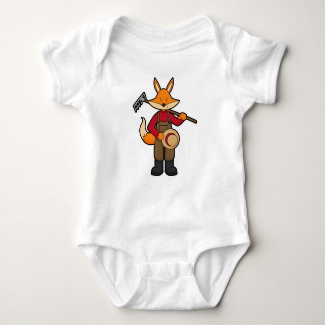 Fox as Farmer with Rake & Hat Baby Bodysuit (Front)