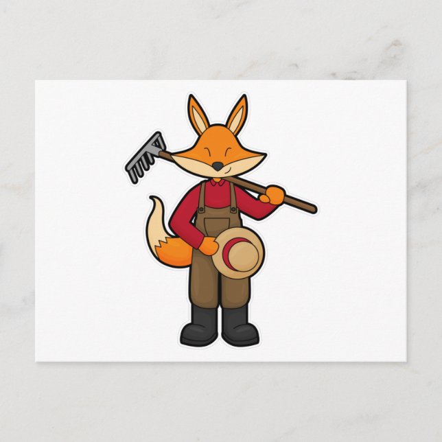 Fox as Farmer with Rake & Hat Postcard (Front)