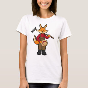 Fox as Farmer with Rake & Hat T-Shirt