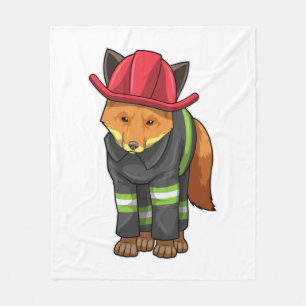 Fox as Firefighter with Helmet Fleece Blanket