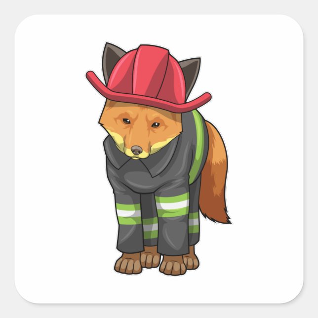 Fox as Firefighter with Helmet Square Sticker (Front)