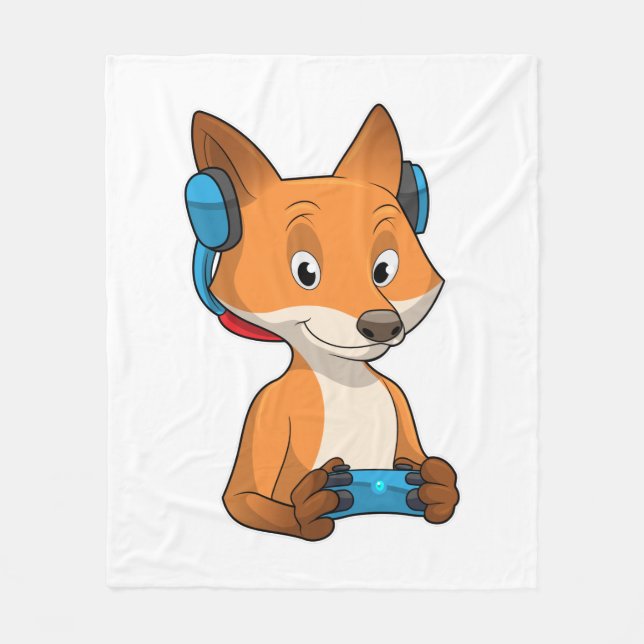 Fox as Gamer with Joystick Fleece Blanket (Front)