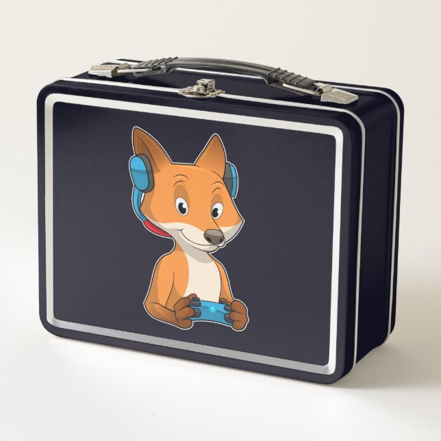 Fox as Gamer with Joystick Metal Lunch Box (Front)