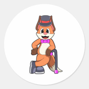 Fox as Gentleman with Hat & Stick Classic Round Sticker