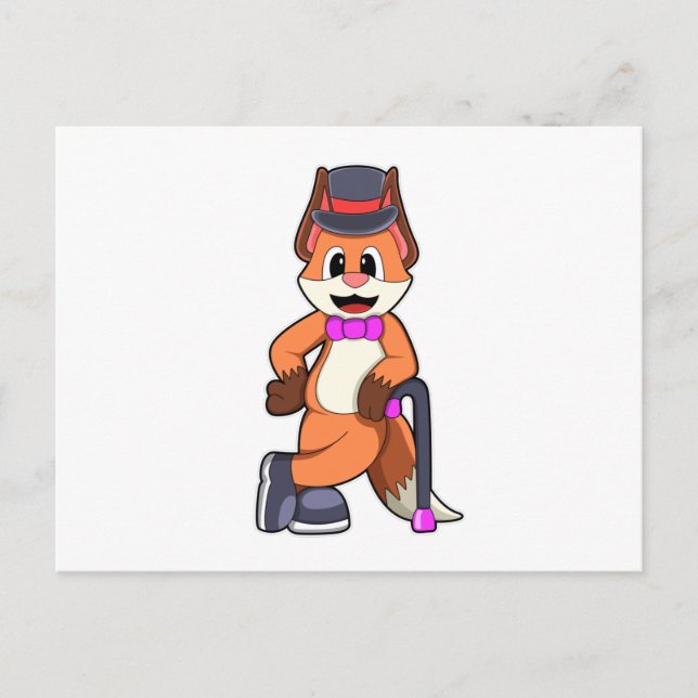Fox as Gentleman with Hat & Stick Postcard (Front)