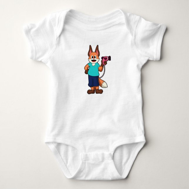 Fox as Hairdresser with Hairdryer Baby Bodysuit (Front)