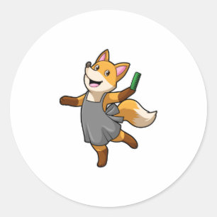 Fox as Hairdresser with Scissors Classic Round Sticker