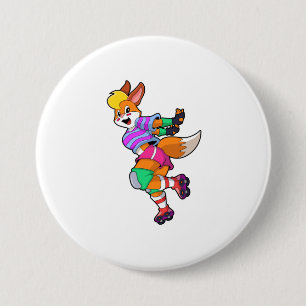 Fox as Inline Skater with Inline Skates 7.5 Cm Round Badge