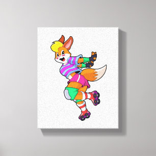 Fox as Inline Skater with Inline Skates Canvas Print