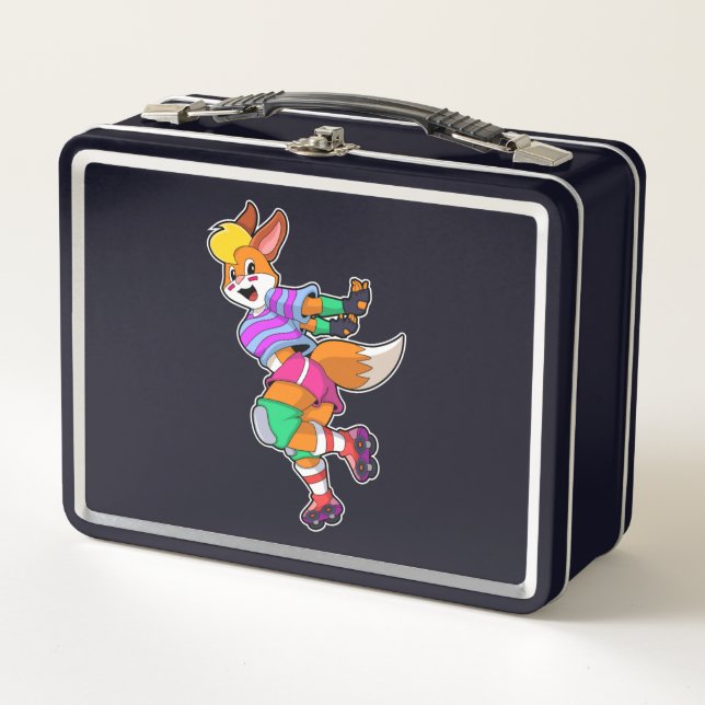 Fox as Inline Skater with Inline Skates Metal Lunch Box (Front)