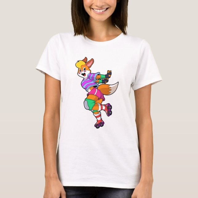 Fox as Inline Skater with Inline Skates T-Shirt (Front)