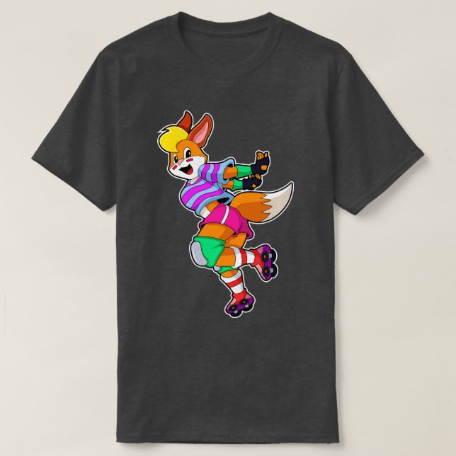 Fox as Inline Skater with Inline Skates T-Shirt (Design Front)