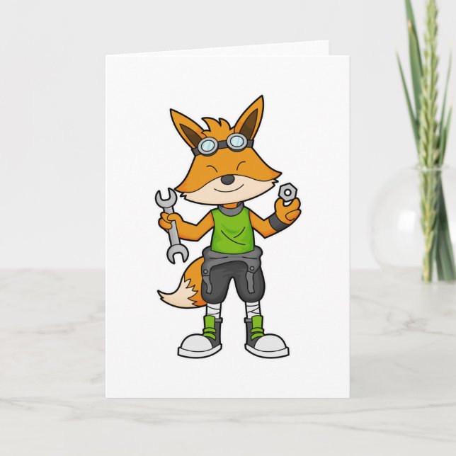 Fox as Mechanic with Wrench & Nut Card (Front)