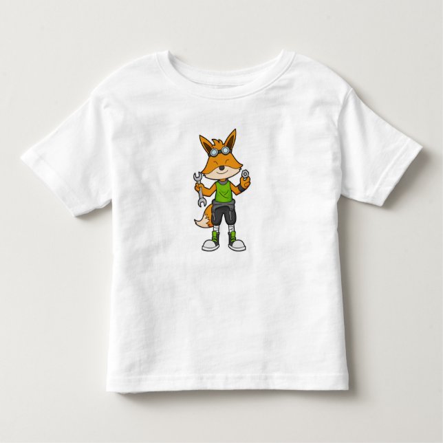 Fox as Mechanic with Wrench & Nut Toddler T-Shirt (Front)