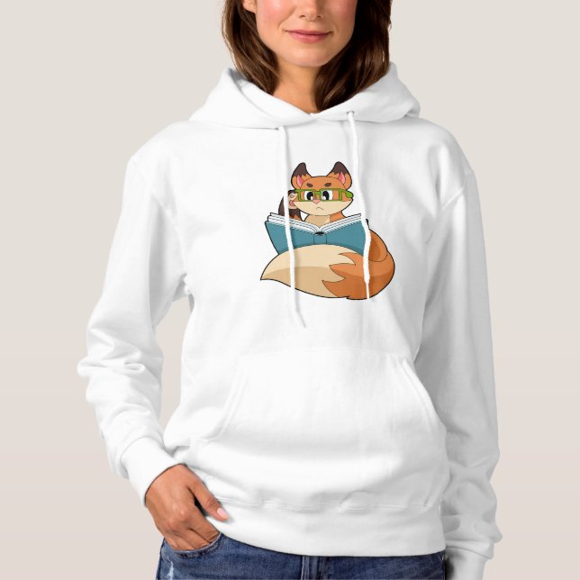 Fox as Nerd with Book & Glasses Hoodie (Front)