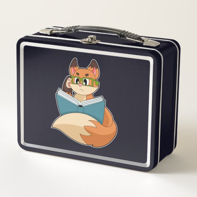 Fox as Nerd with Book & Glasses Metal Lunch Box (Front)