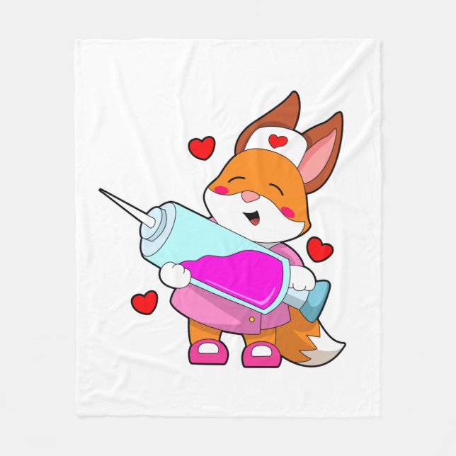 Fox as Nurse with Syringe Fleece Blanket (Front)