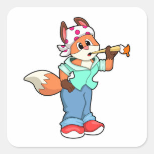 Fox as Painter with Brush & Colour Square Sticker