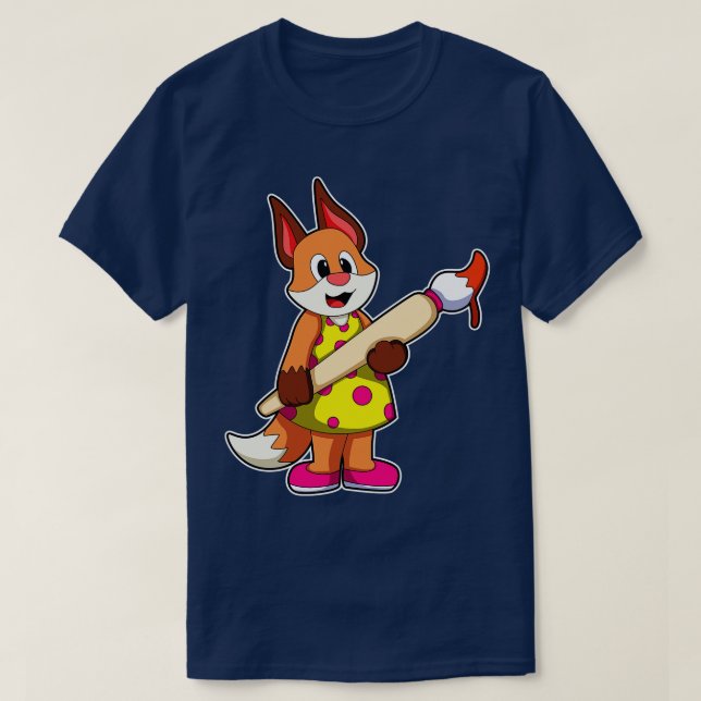 Fox as Painter with Brush Paint T-Shirt (Design Front)