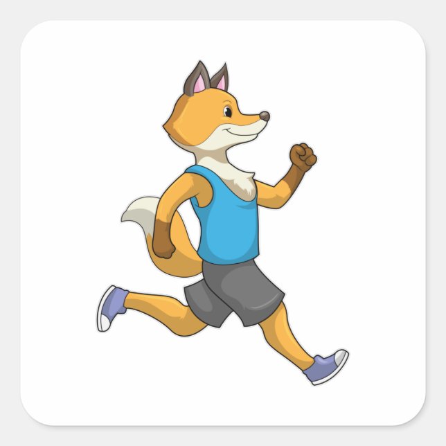 Fox as Runner at Running Square Sticker (Front)